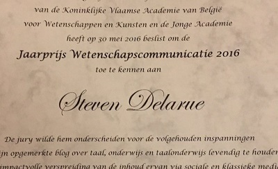 Steven Delarue krijgt Jaarprijs Wetenschapscommunicatie